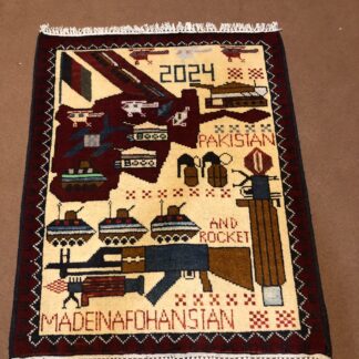 rug no 160Hand Made Afghan war Rug , 9/11 world trade center war rugs with weapons Size 60  cm x 80 cm