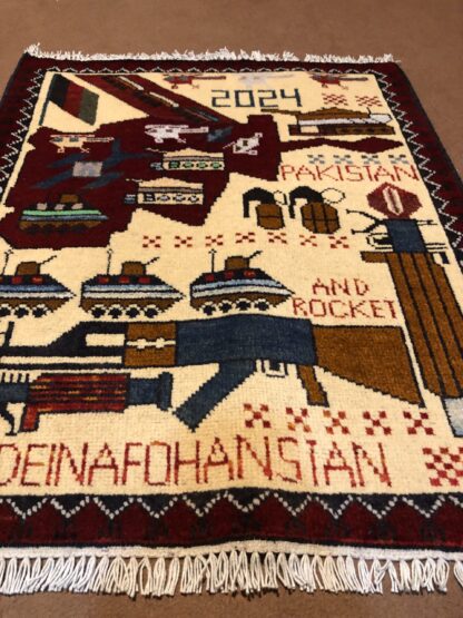 rug no 160Hand Made Afghan war Rug , 9/11 world trade center war rugs with weapons Size 60  cm x 80 cm - Image 2