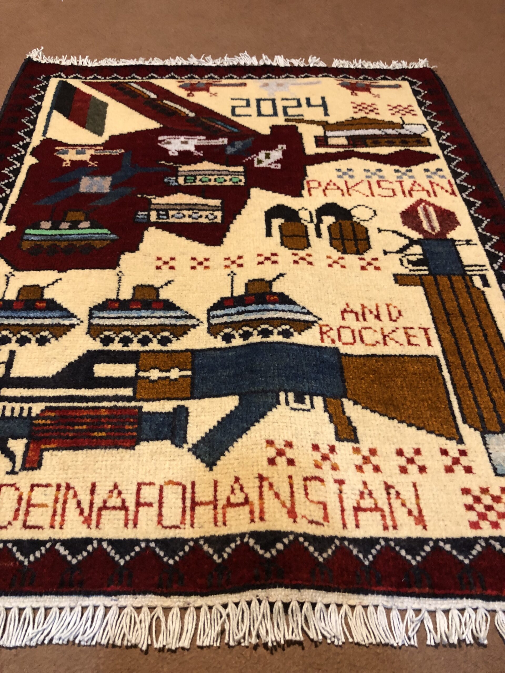 rug no 160Hand Made Afghan war Rug , 9/11 world trade center war rugs with weapons Size 60  cm x 80 cm - Image 2