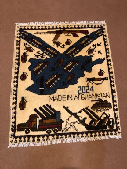 rug no 161 Hand Made Afghan war Rug , 9/11 world trade center war rugs with weapons Size 60  cm x 80 cm