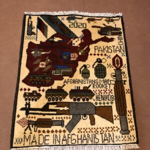 rug no 162 Hand Made Afghan war Rug , 9/11 world trade center war rugs with weapons Size 60  cm x 80 cm