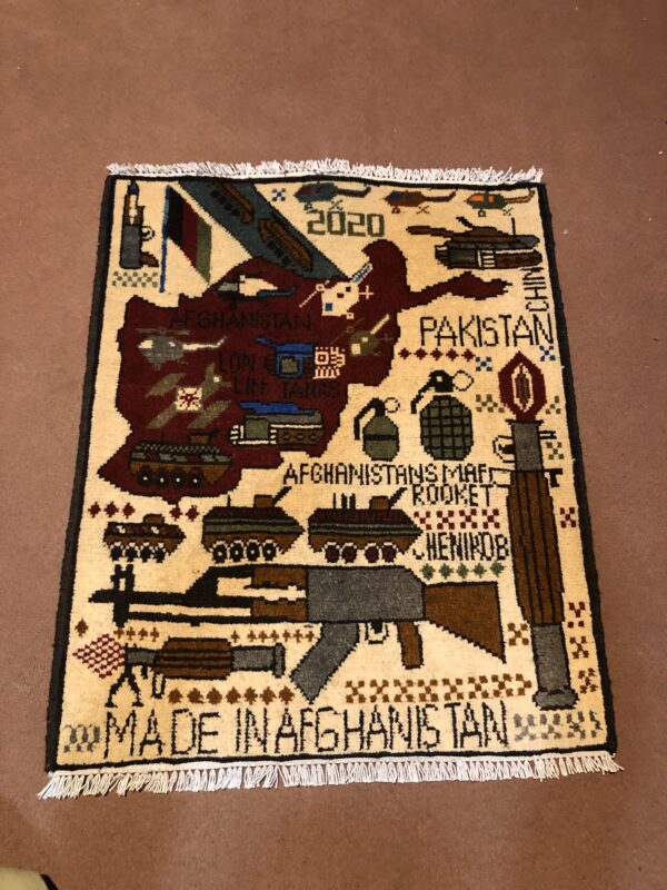 rug no 163 Hand Made Afghan war Rug , 9/11 world trade center war rugs with weapons Size60  cm x 80 cm