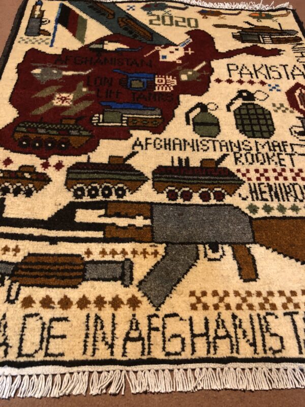rug no 163 Hand Made Afghan war Rug , 9/11 world trade center war rugs with weapons Size60  cm x 80 cm - Image 2