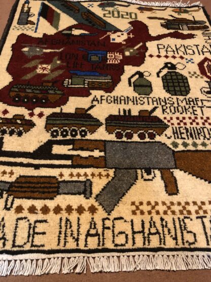 rug no 162 Hand Made Afghan war Rug , 9/11 world trade center war rugs with weapons Size 60  cm x 80 cm - Image 2