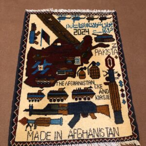 rug no 162 Hand Made Afghan war Rug , 9/11 world trade center war rugs with weapons Size60  cm x 80 cm