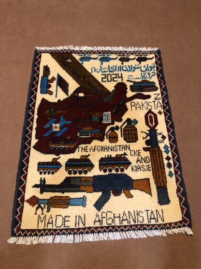 rug no 162 Hand Made Afghan war Rug , 9/11 world trade center war rugs with weapons Size60  cm x 80 cm