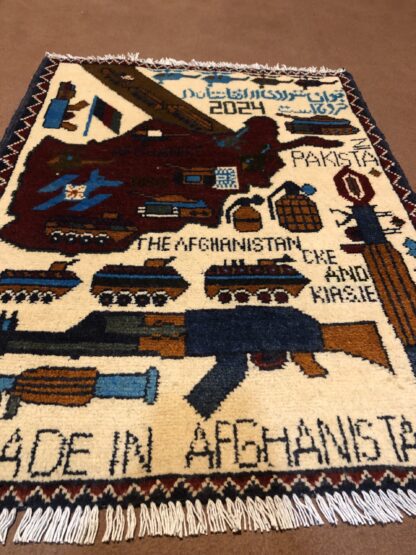 rug no 162 Hand Made Afghan war Rug , 9/11 world trade center war rugs with weapons Size60  cm x 80 cm - Image 2