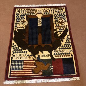 rug no 1 Hand Made Afghan war Rug , 9/11 world trade center war rugs with weapons Size60  cm x 80 cm