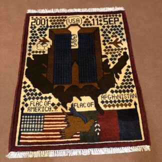 rug no 1 Hand Made Afghan war Rug , 9/11 world trade center war rugs with weapons Size60  cm x 80 cm