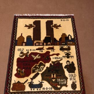rug no 157 Hand Made Afghan war Rug , 9/11 world trade center war rugs with weapons Size 60  cm x 80 cm
