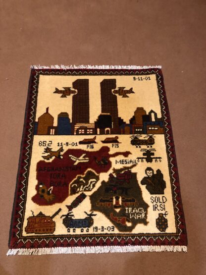 rug no 157 Hand Made Afghan war Rug , 9/11 world trade center war rugs with weapons Size 60  cm x 80 cm