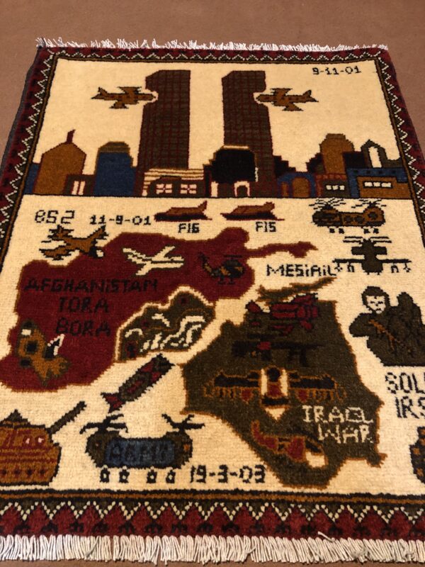 rug no 157 Hand Made Afghan war Rug , 9/11 world trade center war rugs with weapons Size 60  cm x 80 cm - Image 2