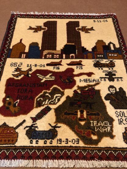 rug no 157 Hand Made Afghan war Rug , 9/11 world trade center war rugs with weapons Size 60  cm x 80 cm - Image 2