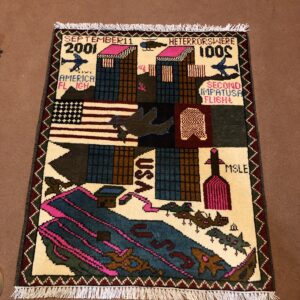 rug no 179 Hand Made Afghan war Rug , 9/11 world trade center war rugs with weapons Size 60  cm x 80 cm