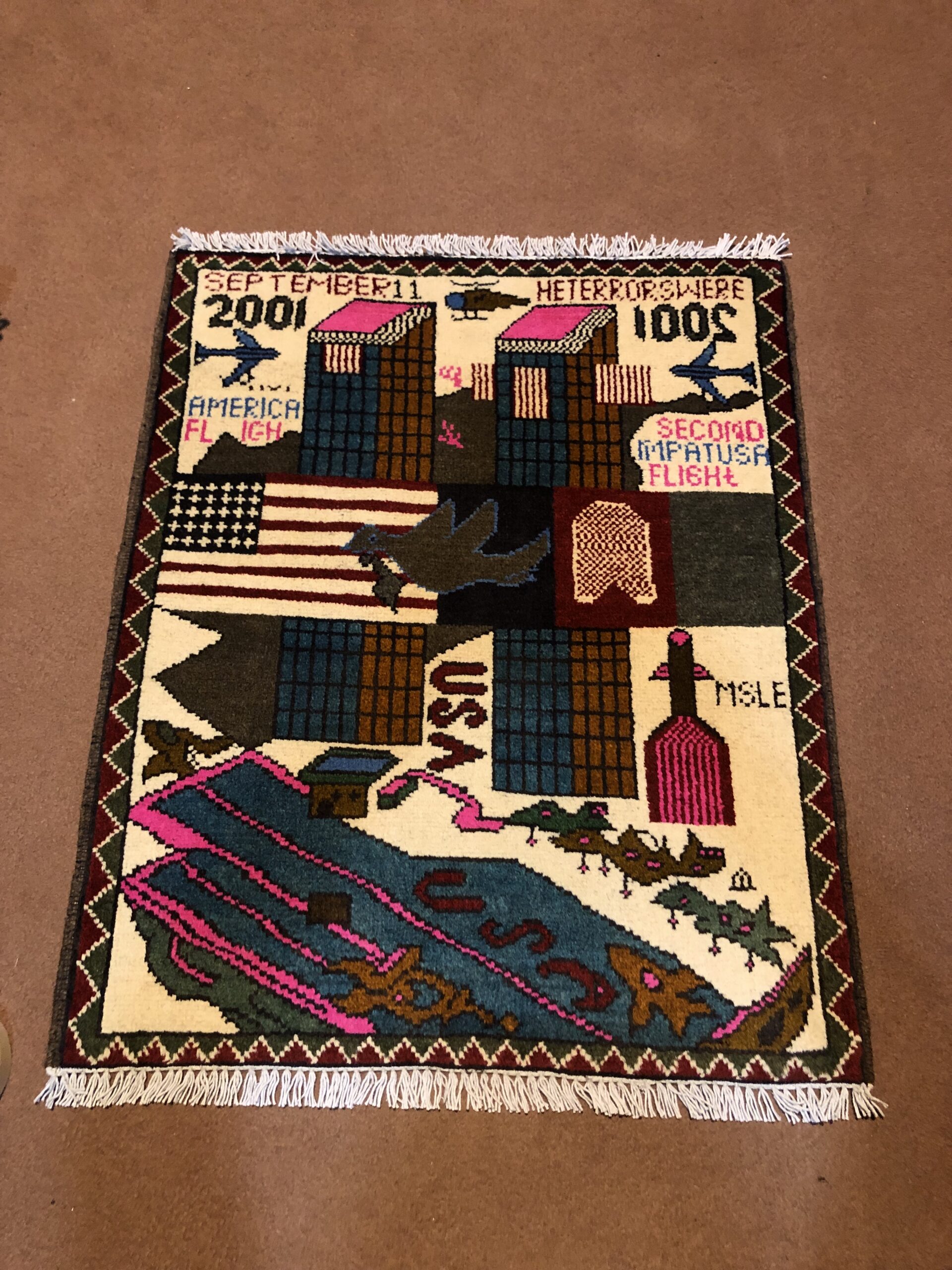 rug no 179 Hand Made Afghan war Rug , 911 rugs with weapons Size 60 cm x 80 cm