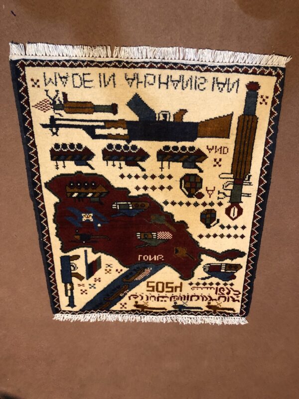rug no 158 Hand Made Afghan war Rug , 9/11 world trade center war rugs with weapons Size60  cm x 80 cm
