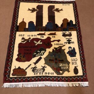rug no 71 Hand Made Afghan war Rug , 9/11 world trade center war rugs with weapons Size60  cm x 80 cm