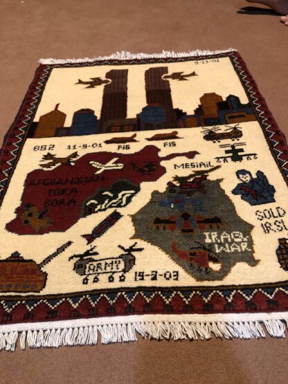 rug no 71 Hand Made Afghan war Rug , 9/11 world trade center war rugs with weapons Size60  cm x 80 cm - Image 2
