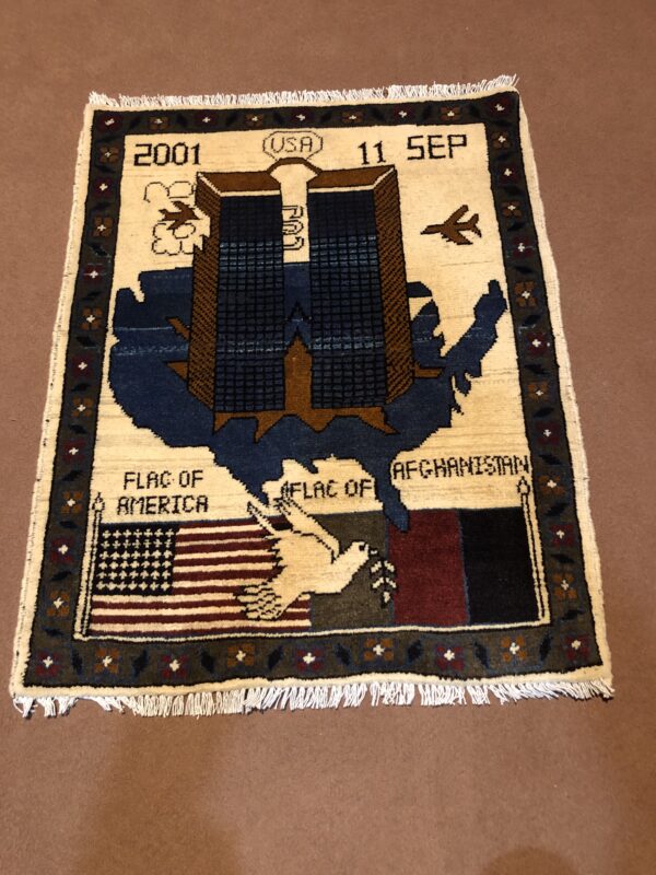 rug no 56 Hand Made Afghan war Rug , 9/11 world trade center war rugs with weapons Size60  cm x 80 cm