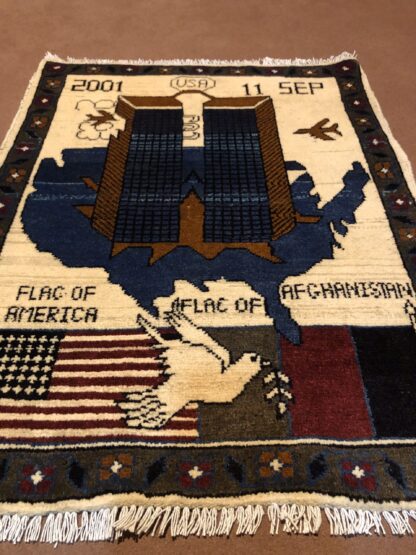 rug no 56 Hand Made Afghan war Rug , 9/11 world trade center war rugs with weapons Size60  cm x 80 cm - Image 2