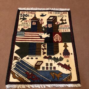 rug no 156 Hand Made Afghan war Rug , 9/11 world trade center war rugs with weapons Size60  cm x 80 cm