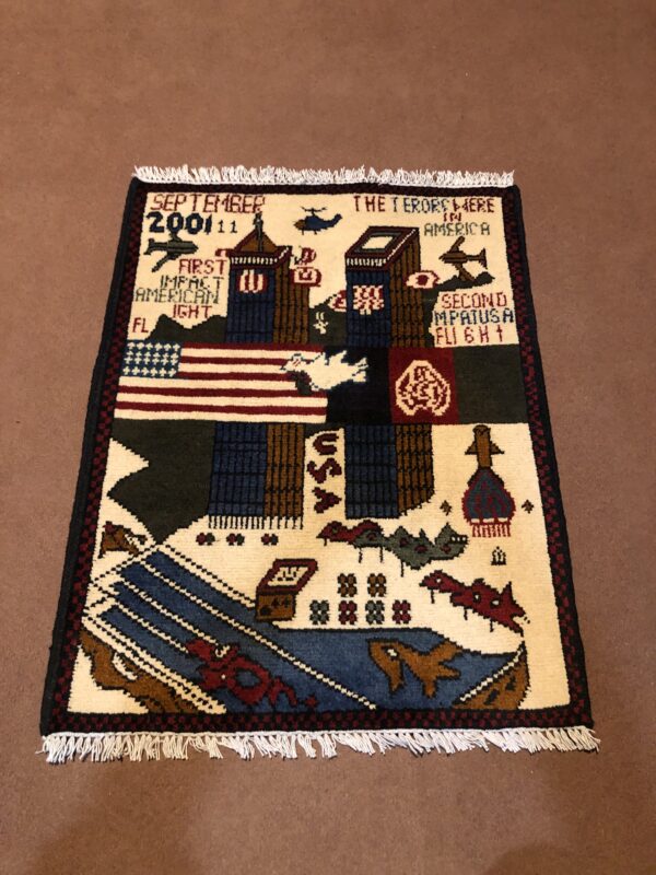 rug no 156 Hand Made Afghan war Rug , 9/11 world trade center war rugs with weapons Size60  cm x 80 cm