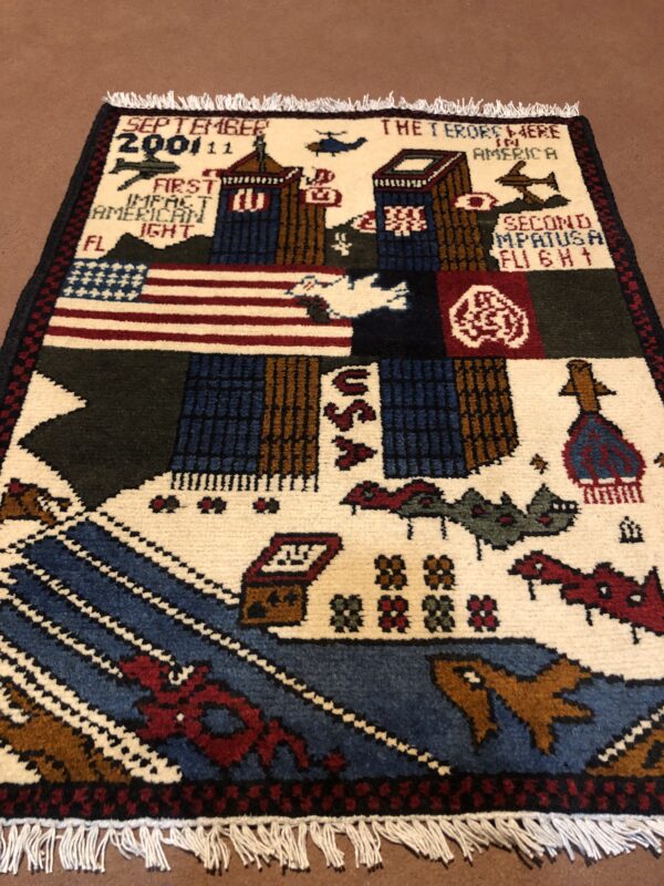 rug no 156 Hand Made Afghan war Rug , 9/11 world trade center war rugs with weapons Size60  cm x 80 cm - Image 2