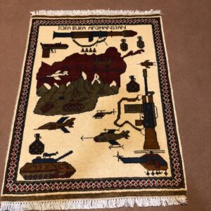 rug no 1 Hand Made Afghan war Rug , 9/11 world trade center war rugs with weapons Size 60  cm x 80 cm