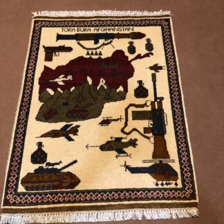 rug no 1 Hand Made Afghan war Rug , 9/11 world trade center war rugs with weapons Size60  cm x 80 cm