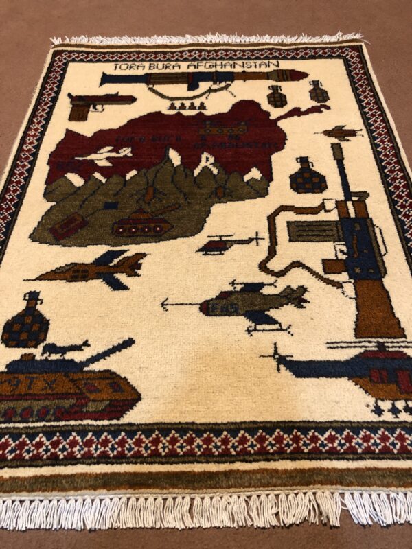 rug no 1 Hand Made Afghan war Rug , 9/11 world trade center war rugs with weapons Size 60  cm x 80 cm - Image 2