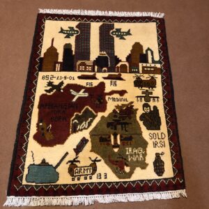 rug no 1 Hand Made Afghan war Rug , 9/11 world trade center war rugs with weapons Size60  cm x 80 cm