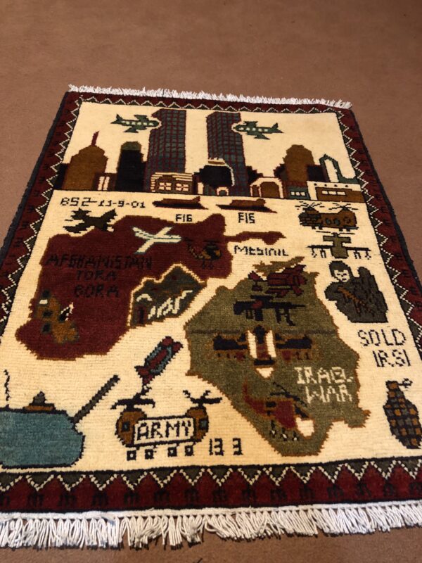 rug no 1 Hand Made Afghan war Rug , 9/11 world trade center war rugs with weapons Size60  cm x 80 cm - Image 2