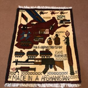 rug no 159 Hand Made Afghan war Rug , 9/11 world trade center war rugs with weapons Size 60  cm x 80 cm
