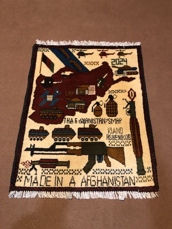 rug no 159 Hand Made Afghan war Rug , 9/11 world trade center war rugs with weapons Size 60 cm x 80 cm