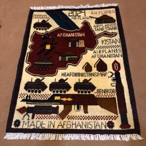 rug no 1 Hand Made Afghan war Rug , 9/11 world trade center war rugs with weapons Size 60 cm x 80 cm