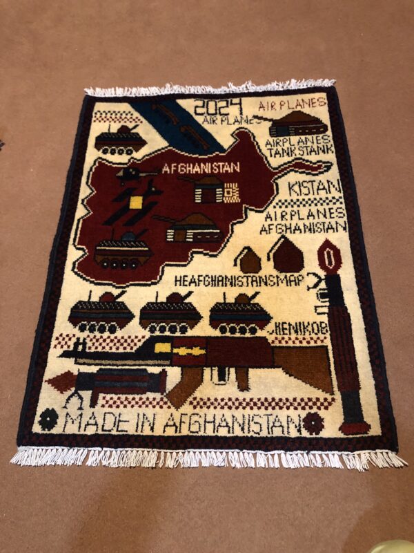 rug no 1 Hand Made Afghan war Rug , 9/11 world trade center war rugs with weapons Size 60 cm x 80 cm