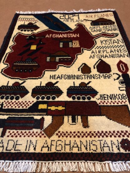 rug no 160 Hand Made Afghan war Rug , 9/11 world trade center war rugs with weapons Size 60 cm x 80 cm - Image 2