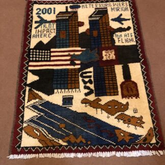 rug no 162 Hand Made Afghan war Rug , 9/11 world trade center war rugs with weapons Size 60  cm x 80 cm