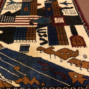 rug no 162 Hand Made Afghan war Rug , 9/11 world trade center war rugs with weapons Size 60 cm x 80 cm