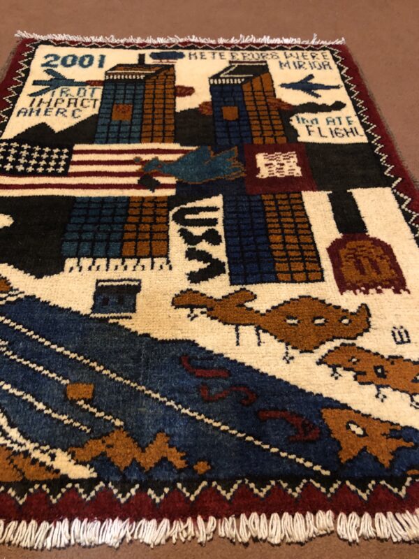 rug no 162 Hand Made Afghan war Rug , 9/11 world trade center war rugs with weapons Size 60  cm x 80 cm - Image 3