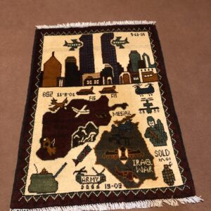rug no 1  Hand Made Afghan war Rug , 9/11 world trade center war rugs with weapons Size 60 cm x 80 ) cm