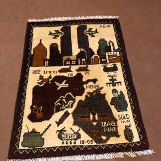 rug no 1  Hand Made Afghan war Rug , 9/11 world trade center war rugs with weapons Size 60 cm x 80 ) cm