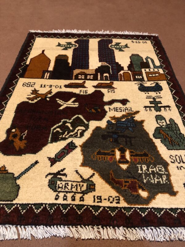 rug no 1  Hand Made Afghan war Rug , 9/11 world trade center war rugs with weapons Size 60 cm x 80 ) cm - Image 2