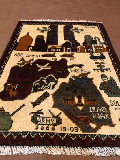 rug no 1  Hand Made Afghan war Rug , 9/11 world trade center war rugs with weapons Size 60 cm x 80 ) cm - Image 2