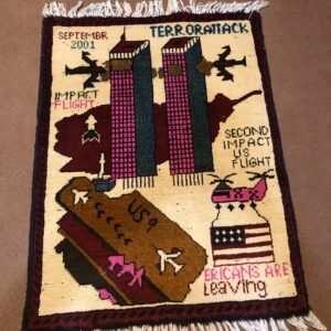 rug no 173 Hand Made Afghan war Rug , 9/11world trade center war rugs with weapons Size 60 cm x 80 cm