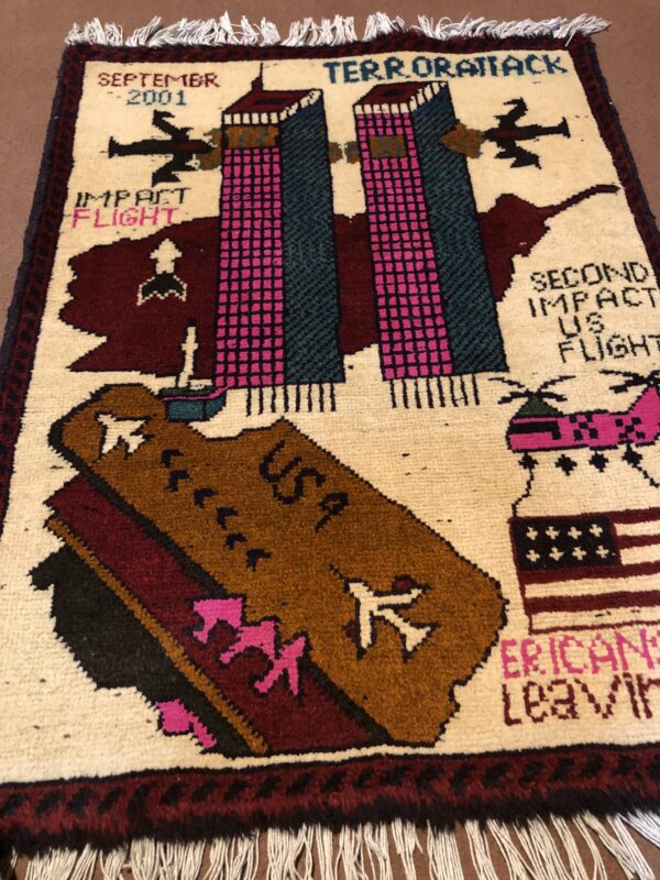 rug no 164  Hand Made Afghan war Rug , 9/11 world trade center war rugs with weapons Size 60 cm x 80 cm (Copy) - Image 2