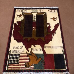 Hand Made Afghan war Rug , 911 rugs with weapons Size 60 cm x 80 cm