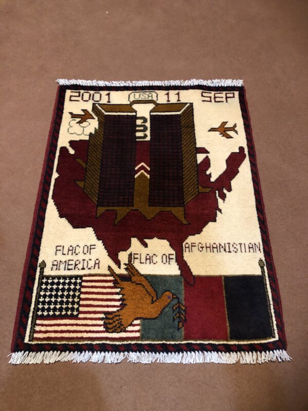 Hand Made Afghan war Rug , 911 rugs with weapons Size 60 cm x 80 cm