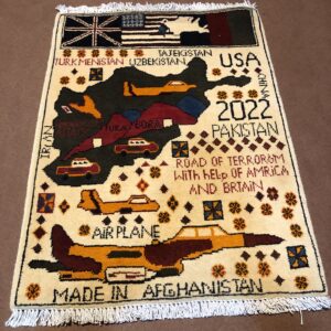 Hand Made Afghan war Rug , russian war rugs with weapons Size 60 cm x 80 cm