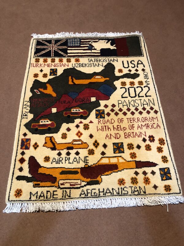 Hand Made Afghan war Rug , russian war rugs with weapons Size 60 cm x 80 cm